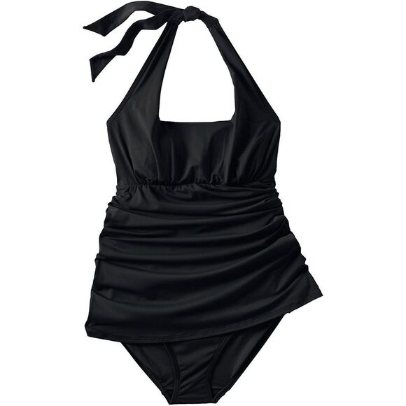 Land's End Plus Size Square Neck Halter One Piece Swimsuit Dress Navy Size 1X - Picture 7 of 10
